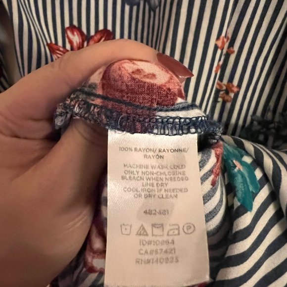 LOFT Striped and Floral Print Blouse, XS - Picture 5 of 5